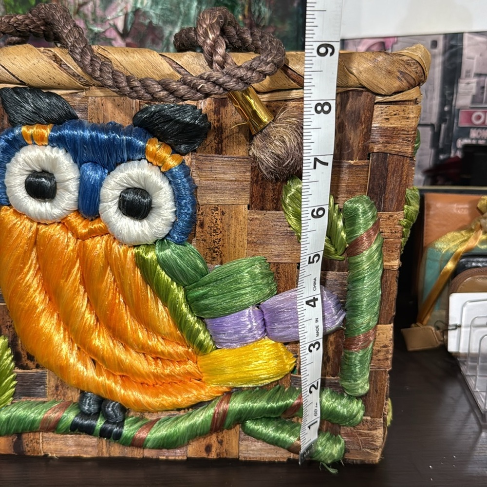 Handcrafted Owl Design Woven Tote Bag - Multicolor - Picture 8 of 8